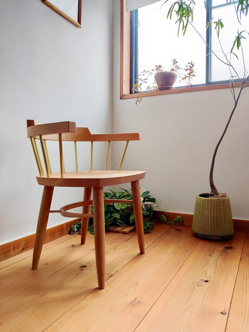 木　真鍮　椅子　アームチェア